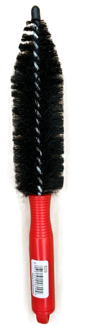 Magnolia 629 Small Spoke Brush.  Black Polypropylene set in plastic coated twisted wire with a 6 inch red plastic handle. ( 2" tapering to 1")