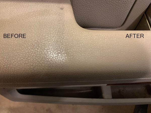 Cleans All before and after on tan door panel